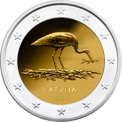 Läti 2 eurot 2015.a. Kurg, UNC 