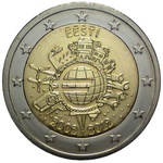 Eesti 2 eurot 2012a, 10 aastat Euroraha (UNC)