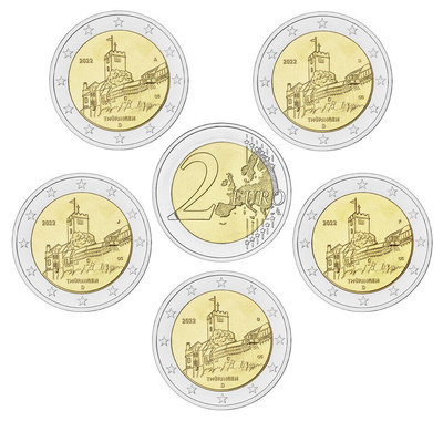 Saksamaa 2 euro, 2022, " Thüringen" UNC ADFGJ 